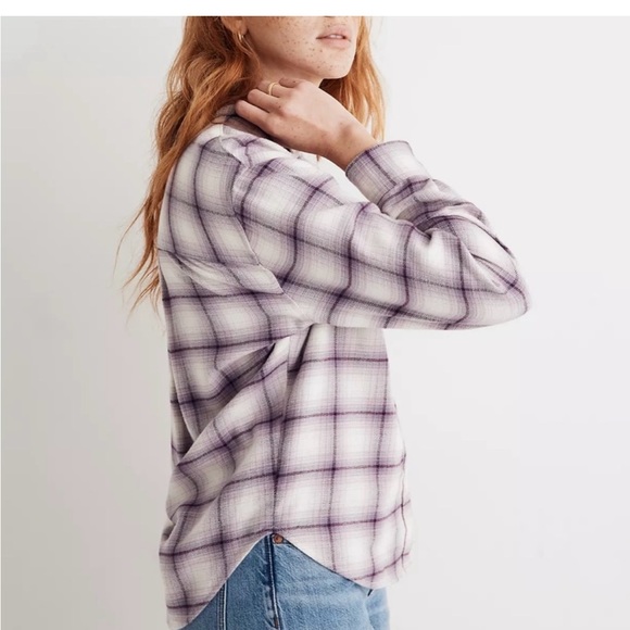 Madewell Purple Plaid Button Down Shirt. NWOT, Super cute, size M. - Picture 2 of 8